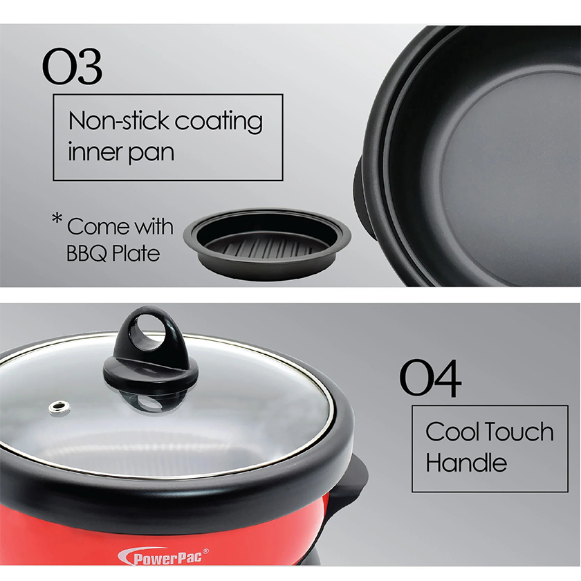 PowerPac 2 In 1 Multi Cooker With Steam Boat & BBQ Function