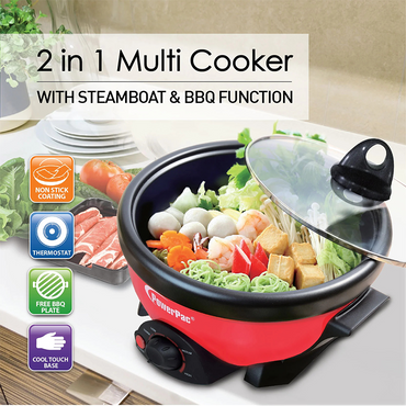 PowerPac 2 In 1 Multi Cooker With Steam Boat & BBQ Function