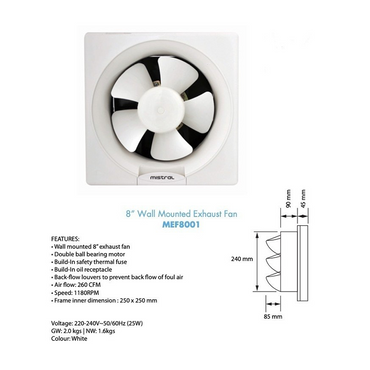 Mistral 8" Wall Mount Exhaust Fan MEF8001