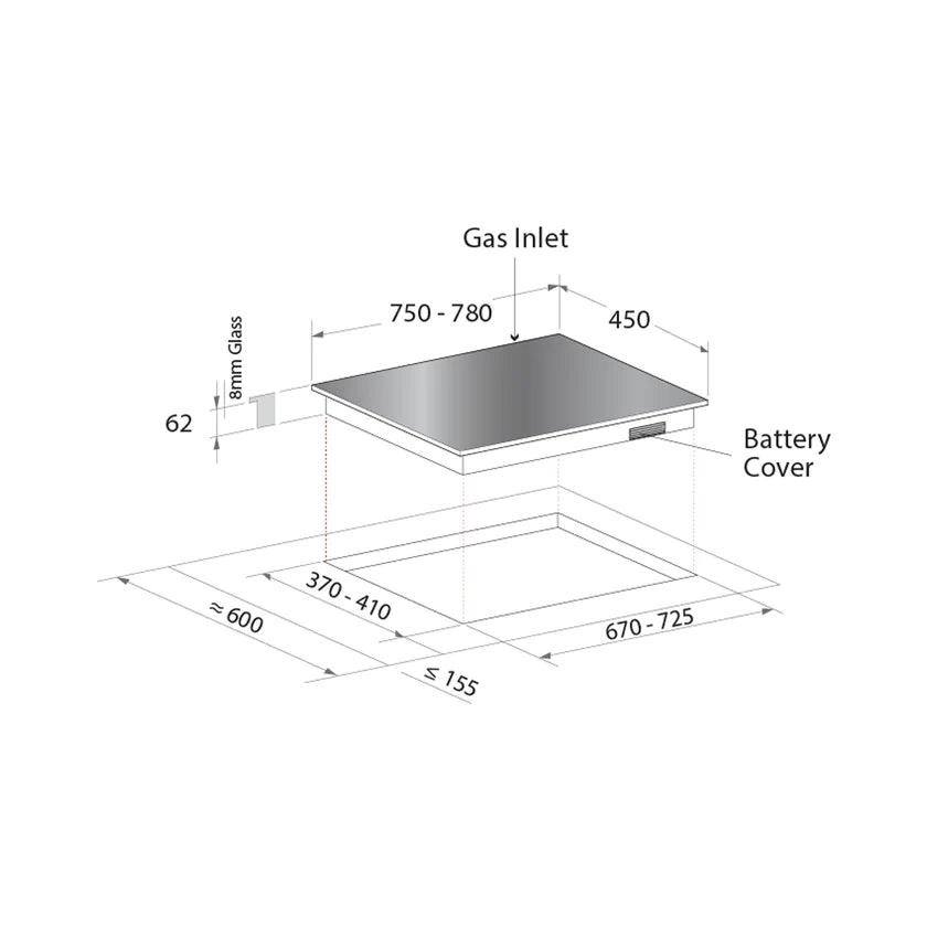 Mayer 3 Burner Glass Gas Hob